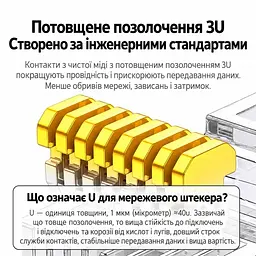 Екранований обтискний мережевий конектор Cat6 UGREEN NW111 50 шт. штекер RJ45 8P8C для однодротяних і багатодротяних жил тризубчасті контакти прозорий корпус зі сріблястим екраном і позолоченими контактами (50247) - мініатюра 11