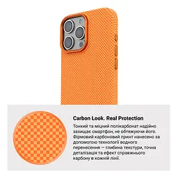 Карбоновый чехол для Apple iPhone 16 Pro Max, LikeCarbon2 MagCase, оранжевый, тонкий защитный чехол-панель из поликарбоната с магнитами N52, MagSafe, противоударный, совместим с беспроводной зарядкой, приподнятые края для защиты камеры - мініатюра 7