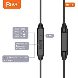 Навушники з мікрофоном Biva HF-14 Wirred Earphones With Mic Black - мініатюра 2