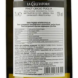 Вино La Cacciatora Pinot Grigio Puglia, біле, сухе, 0,75 л - мініатюра 3