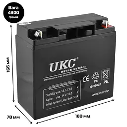 Акумуляторна батарея до ДБЖ 12В 18Ач гелевий акумулятор AGM 12v 18A UKC WST-18 12V 18Ah - мініатюра 3