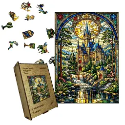 Дерев'яний фігурний пазл puzzlean Ранковий Замок, А3, Дерев'яна коробка 200 елементів