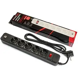 Фільтр живлення FrimeCom 5 розеток, 2хUSB, 1.8 м, чорний (FC-BU4005W 1.8 B)