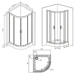 Душове огородження 1/4 Round AM.PM Gem 80×80 см, без піддону, чорний профіль W90UG-401-8080-BT - мініатюра 11