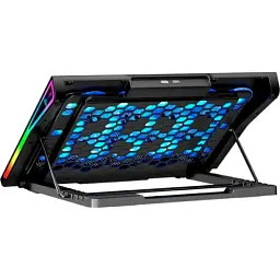 Підставка для ноутбука до 17.3" GamePro CP1140, Black, 15 x 60 мм (2300 об/хв), LCD екран, RGB підсвічування (10 режимів), 5 рівнів висоти, 2xUSB, знімний тримач для смартфона, металева сітка, 400 x 288 x 36 мм, 1.38 кг - мініатюра 5
