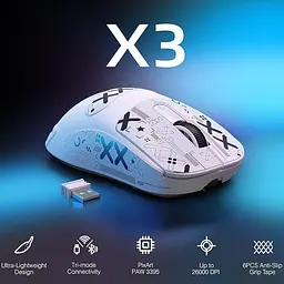 Бездротова мишка ATTACK SHARK X3 White (PAW3395, DPI 26K, 65 годин акумулятор) - мініатюра 3