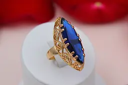 Кільце Xuping Jewelry Маркіз з синім каменем р 18 золотисте - мініатюра 2