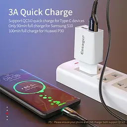 Зарядний кабельс Zinc чорний з підсвічуванням ESSAGER micro USB 2,4 A 1метр - мініатюра 4