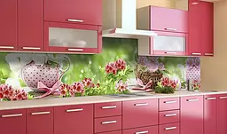 Вініловий кухонний фартух Квіти і Рожевий Фарфор наклейка для кухні Абстракція Зелений Happy Pocket Z181700 - мініатюра 2
