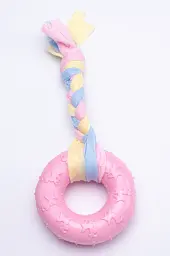 Іграшка для собак бублик з канатиком, гума / текстиль, 18x7 см (рожева)