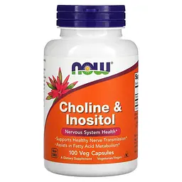 Вітаміни та мінерали NOW Choline & Inositol, 100 вегакапсул