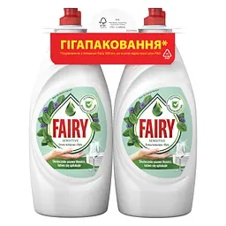 Засіб для ручного миття посуду Fairy Sensitive Чайне дерево і М'ята 2 х 900 мл (8700216759649/8006530210850) - мініатюра 1