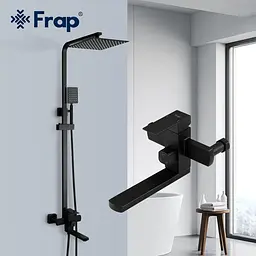 Душова система Frap F24802-6, вилив - перемикач на лійку, 1 режим, чорний, Чорний матовий - мініатюра 2