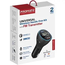 FM модулятор Promate PowerTune 38w USB-A OTG/USB-A QC3.0/USB-C PD Black (powertune-38w.black) - мініатюра 2