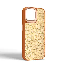 Кожаный чехол для Apple iPhone 14, Harder Crocosaur, бежевый, термополиуретан ТПУ + экокожа с текстурой крокодила, панель, защита корпуса, противоударный, микрофибра, рамка вокруг камеры, защита всего корпуса, (ARM76715) - мініатюра 2