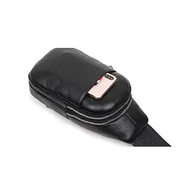 Шкіряний чорний слінг на два відділи Tiding Bag FL-A25F-8803A - мініатюра 4
