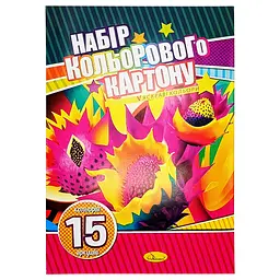 Набір кольорового картону Апельсин АП-1105 А4-15, 15 аркушів, односторонній Вид 2