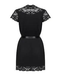 Сатиновий відкритий пеньюар на поясі Obsessive 810-PEI-1 peignoir black чорний S/M - мініатюра 6