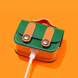 Шкіряний футляр Briefcase для навушників AirPods Pro 2 / Pro Green / Orange - мініатюра 4