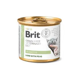 Вологий корм Brit GF VetDiet Diabetes для кішок, при цукровому діабеті, з ягнятком та горохом, 200 г