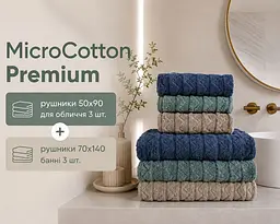Набір турецьких махрових рушників Cestepe MicroCotton Premium 3 штуки 50x90 + 3 штуки 70х140 Ucgen 1 щільність 600 г/м2