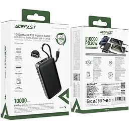 Універсальна мобільна батарея Acefast 10000mAh 30W PD USB-A, USB-C In/Out, з будівлею USB-C cable M7 Чорний - мініатюра 4