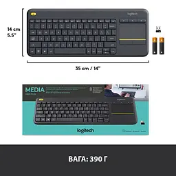 Клавіатура Logitech K400 Plus Wireless Touch Black (920-007145) - мініатюра 8