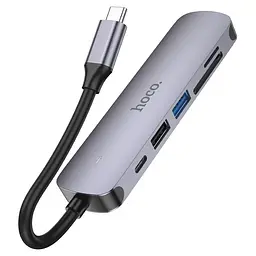 USB-хаб Hoco HB28 Type-C multi-function converter(HDTV+USB3.0+USB2.0+SD+TF+PD) Metal Gray - мініатюра 2