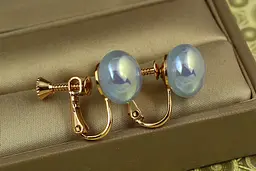 Сережки кліпси Xuping Jewelry кульки синій перламутр 1,6 см золотисті - мініатюра 2