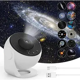Дитячий нічник проектор зоряного неба + 12 картриджів Galaxy Projector мережевий світильник нічний для дітей спальні з проекцією планетарій для спальні нічник зоряне небо дитячий Білий - мініатюра 4