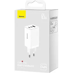 Мережевий зарядний пристрій Baseus GaN5 Pro Fast Charger 2C+U 65W + Cable USB-C White [CCGP120202] [98871] - мініатюра 6