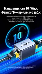 З’єднувач мережевих кабелів UGREEN NW261 Ethernet з двома гніздами RJ45 до 10 Гбіт/с без окремого живлення з металевим екрануванням з позолоченими контактами темно-сірий (15117) - мініатюра 6