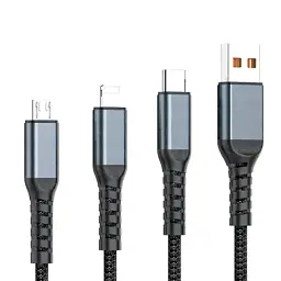 Дата кабель USB 2.0 AM to Lightning + Micro 5P + USB-C 1.2m 100W nylon black XoKo (SC-3100) - мініатюра 2