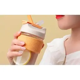 Склянка з кришкою Funjia double drinking glass 400 мл star gray - мініатюра 4