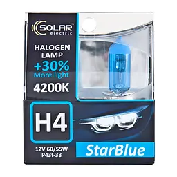 Галогенова лампа Solar H4 12V 60/55W P43t-38 StarBlue 4200K, SET(1244S2)