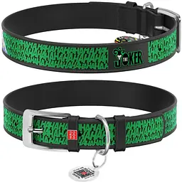Нашийник для собак Waudog Design Джокер, шкіряний, з QR паспортом, 29-38х2 см, чорний - мініатюра 3