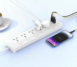 Подовжувач-мережевий фільтр XO WL19 (5 х розеток 2 х USB 1 х Type-C) 2 м - мініатюра 2