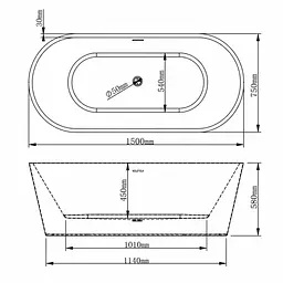 Окремостояча овальна акрилова ванна VBI Etna 150x75, біла VBI-070115 - мініатюра 6