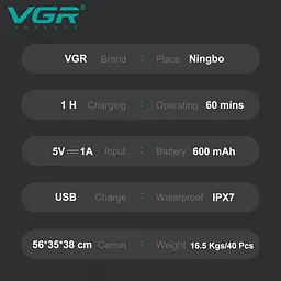 Електробритва чоловіча на акумуляторі з триммером VGR V-303 IPX7 - мініатюра 5