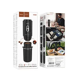 Портативна кавомашина HOCO HX80 15 W 1300 mAh Portable all-in-one coffee machine Black (6942007672740) - мініатюра 2