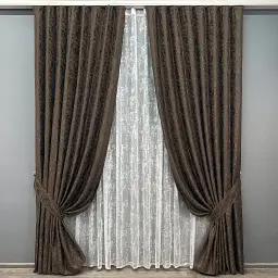 Комплект штор с тюлем VR-Textil Лен Мрамор, венге с белым, 2 шторы 150×270 см + тюль 500×270 см, арт. 71-138/4