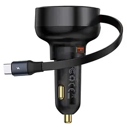 АЗП Baseus Enjoyment Pro PD60W with retractable cables (1USB-A/1C/1L) (C00057802111) Cluster Black - мініатюра 3