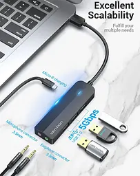 Хаб USB 3.0 - 3хUSB 3.0/2хTRS Audio/USB Micro 1.0 м. Vention (CHIBF) - мініатюра 7
