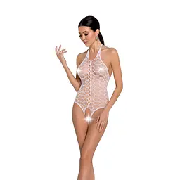 Бодистокинг у крупну сітку Passion BS087, white, відкрита спина, халтер