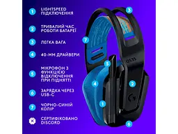 Навушники з мікрофоном Logitech G535 Lightspeed Wireless Black (939-002219) - мініатюра 6