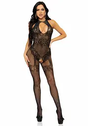 Leg Avenue Rhinestone Lace and Net Bodystocking OS Black One size - мініатюра 3