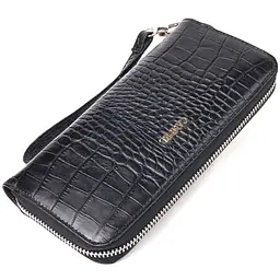 Горизонтальний гаманець для жінок з натуральної фактурної шкіри під крокодила Canpellini 21623 чорний - мініатюра 1