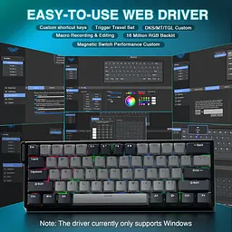 Ігрова магнітна дротова клавіатура AULA WIN60 HE PRО / 60% / Hall Effect / Rapid Trigger / Semantic Magnetic Switch / Grey - мініатюра 5