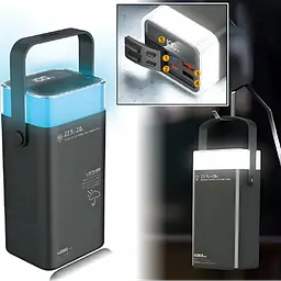 Зовнішній акумулятор Power Bank LENYES PX492D, 40000 мА·год, швидка зарядка PD 22.5W, RGB підсвітка, чорний - мініатюра 3