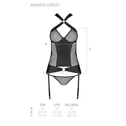 Сітчастий комплект корсет з халтером знімні підв'язки та трусики Passion Amanda CorSet black L/XL - мініатюра 7